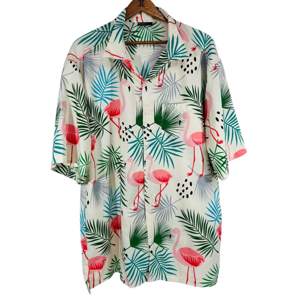 Pacific & Co Flamingo & Palm Leaf  Hawaiian Tropical Shirt Short Sleeve Mens XXL